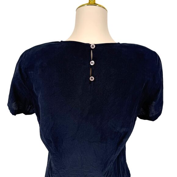 VTG Evan-Picone Silk Blouse Top Size 8 Blue Round Neck Button Shoulder Pads Boxy - Picture 11 of 12